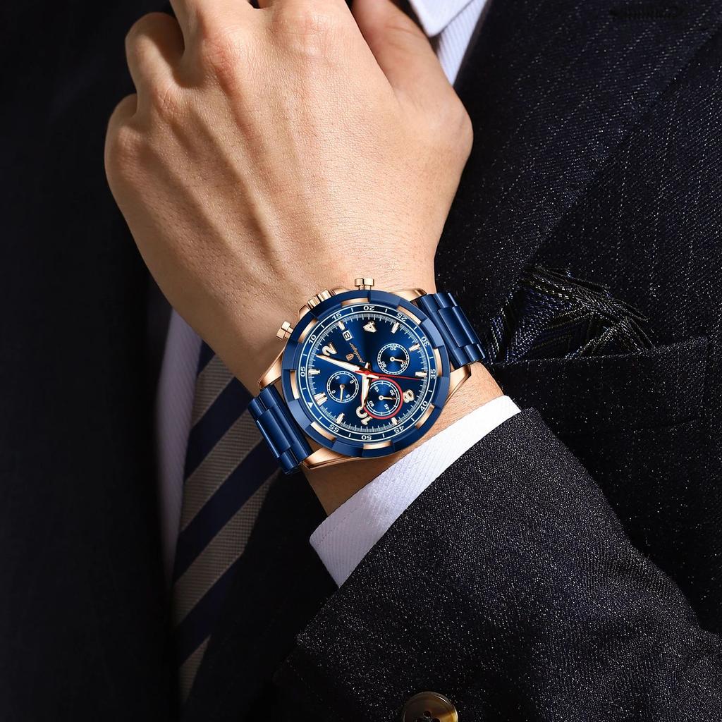 POEDAGAR Fashion Men's Wristwatch Luminous Waterproof Stainless Steel Man Watch Chronograph Date Business Quartz Watches For Men