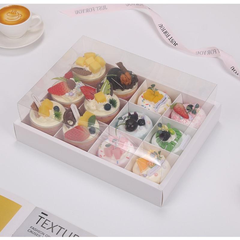 10 Sets of Kraft Paper Nine Grid Picnic Boxes 12 Grid Hotpot Takeaway Packag Box Afternoon Tea Pastry Baking Paper Cupcake Box Thickened No Pack Rope