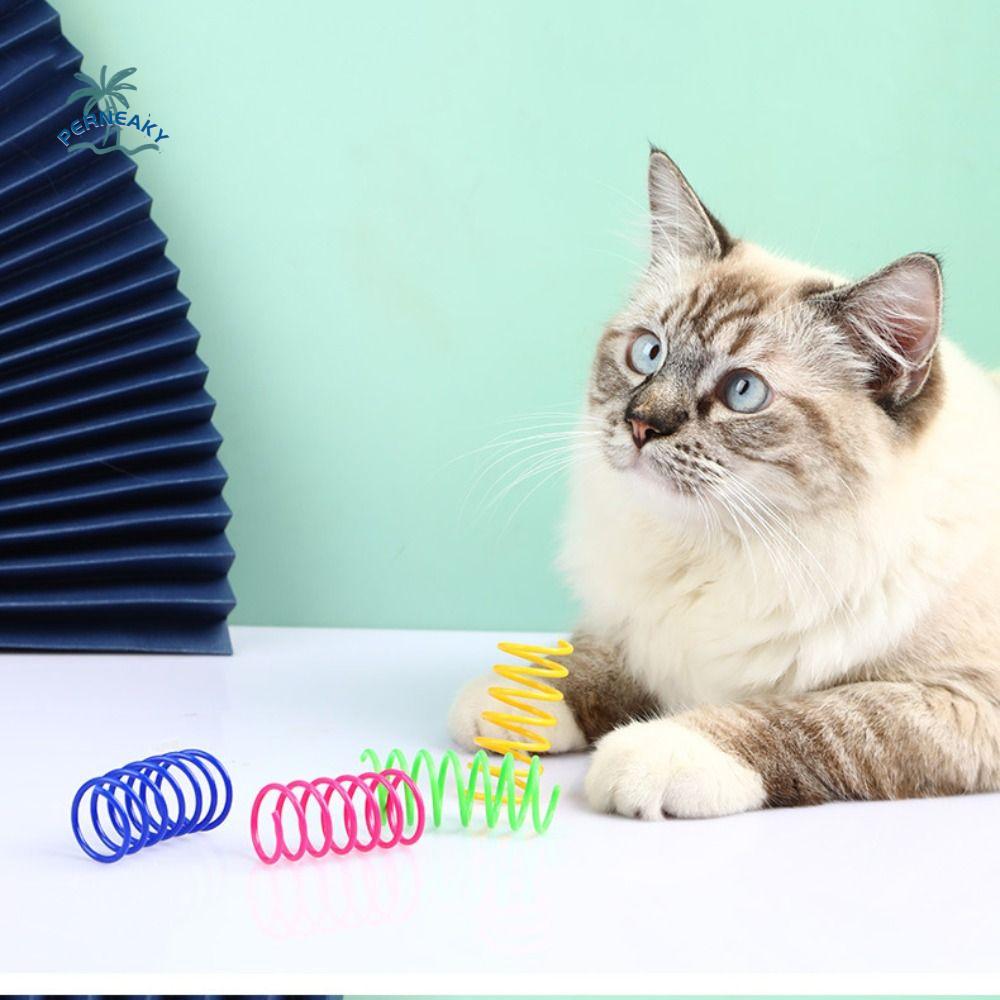 12pcs/set Colorful Cat Spring Toy Scratch Resistant Bite Resistant Coil Spring Toy Plastic Kitten Spiral Springs Kitten Play