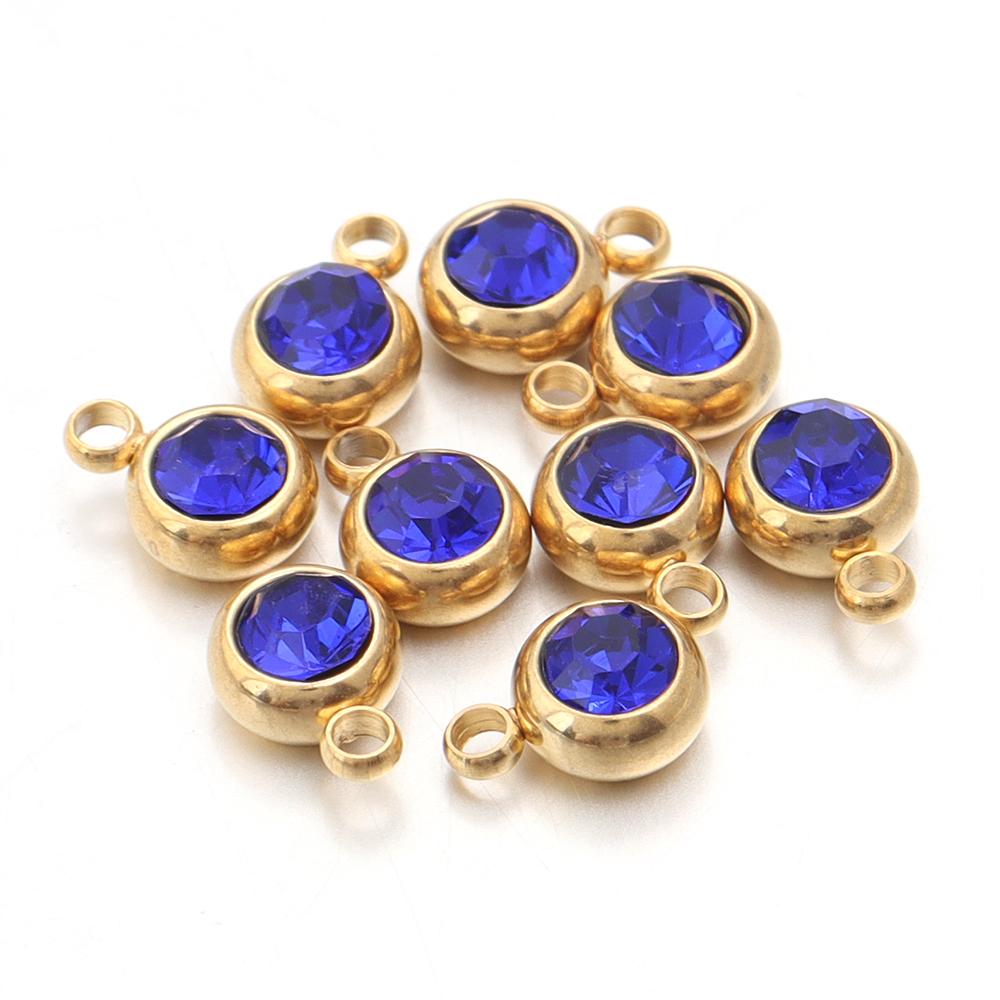 10Pcs Mini Birthstone Charms Stainless Steel Round Rhinestone Crystal Pendant for Jewelry Making DIY Necklace Bracelet Findings
