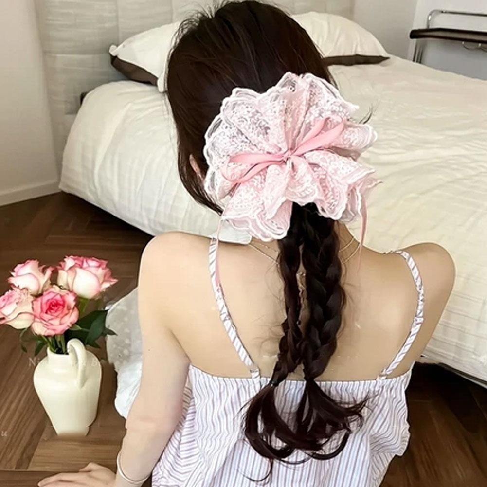 Adjustable Embroidery Lace Double Layered Headband Hair Headband Ribbon Movable Floral Headband M4A0