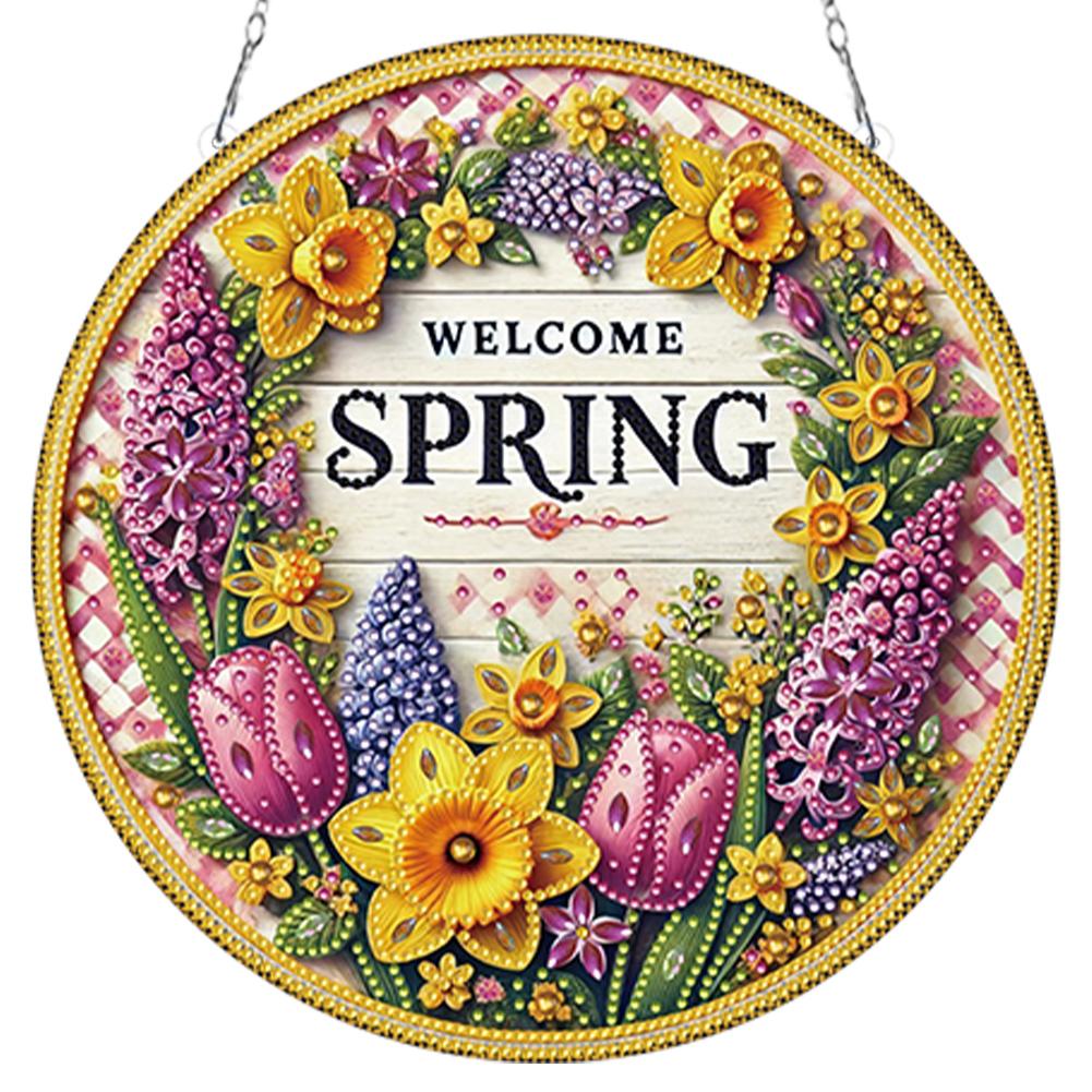 Spring Garden 5D DIY Diamond Painting Dots Pendant Diamond Painting Ornaments Diamond Painting Hanging Pendant for Wall Window