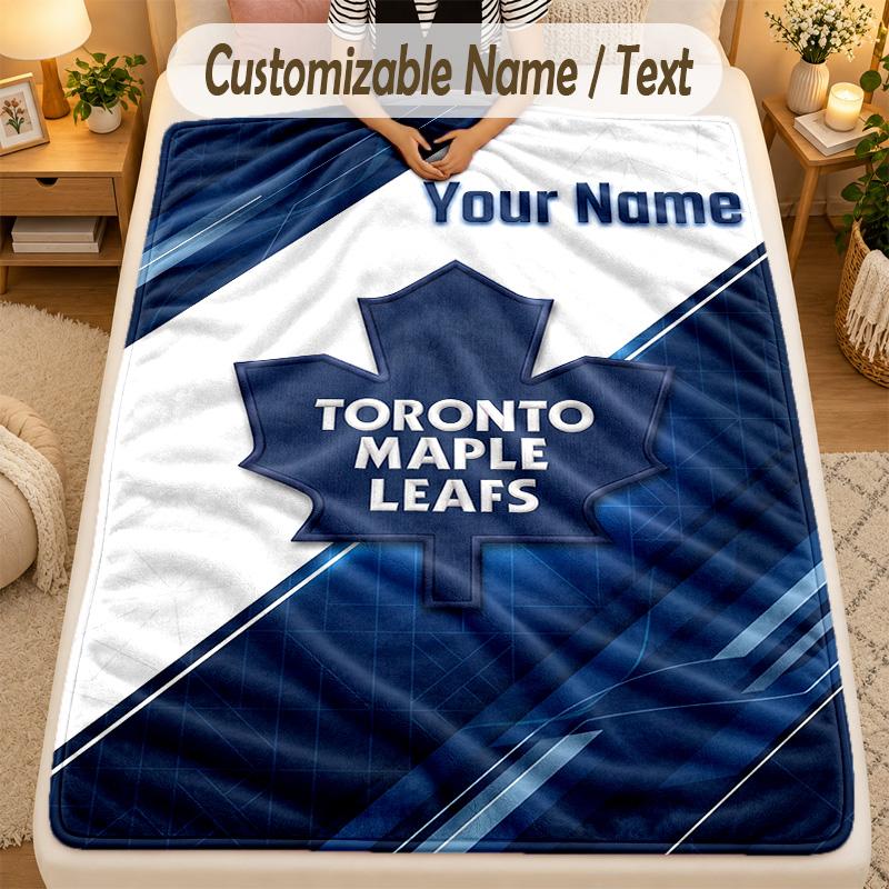 Flannel BlanketToronto Maple Leafs Custom Name Text Personalized Soft Warm Throw Blanket Home Decor Gift