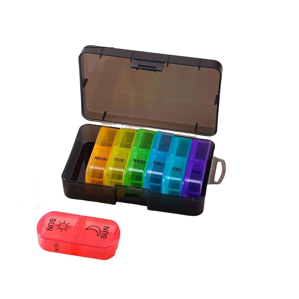 Moisture-proof Weekly Pill Organizer Dust-proof Pill Dispenser Portable Pill Box Daily Use Black Shell Color