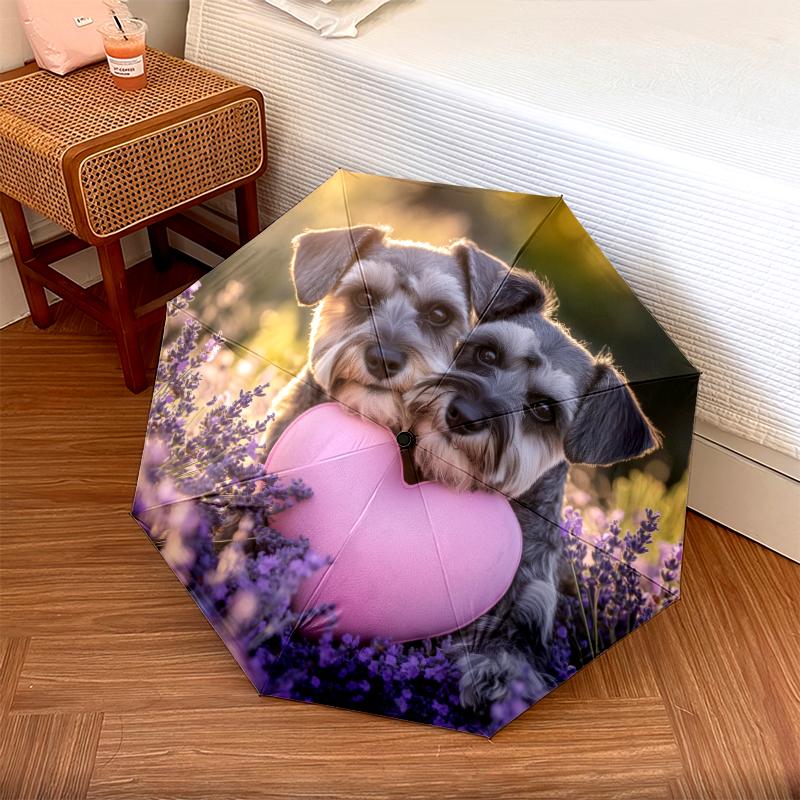 Schnauzer Pattern, Automatic Folding Umbrella, Portable and Foldable Design, 8 Ribs, a Christmas or Birthday Gift.
