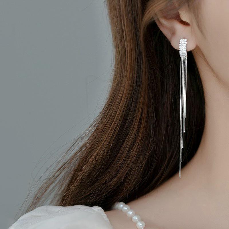 Elegant S925 Sterling Silver Snake Bone Tassel Earrings - Versatile, Exquisite Cool Design for Women, Perfect for Clubbing and Nightlife.
