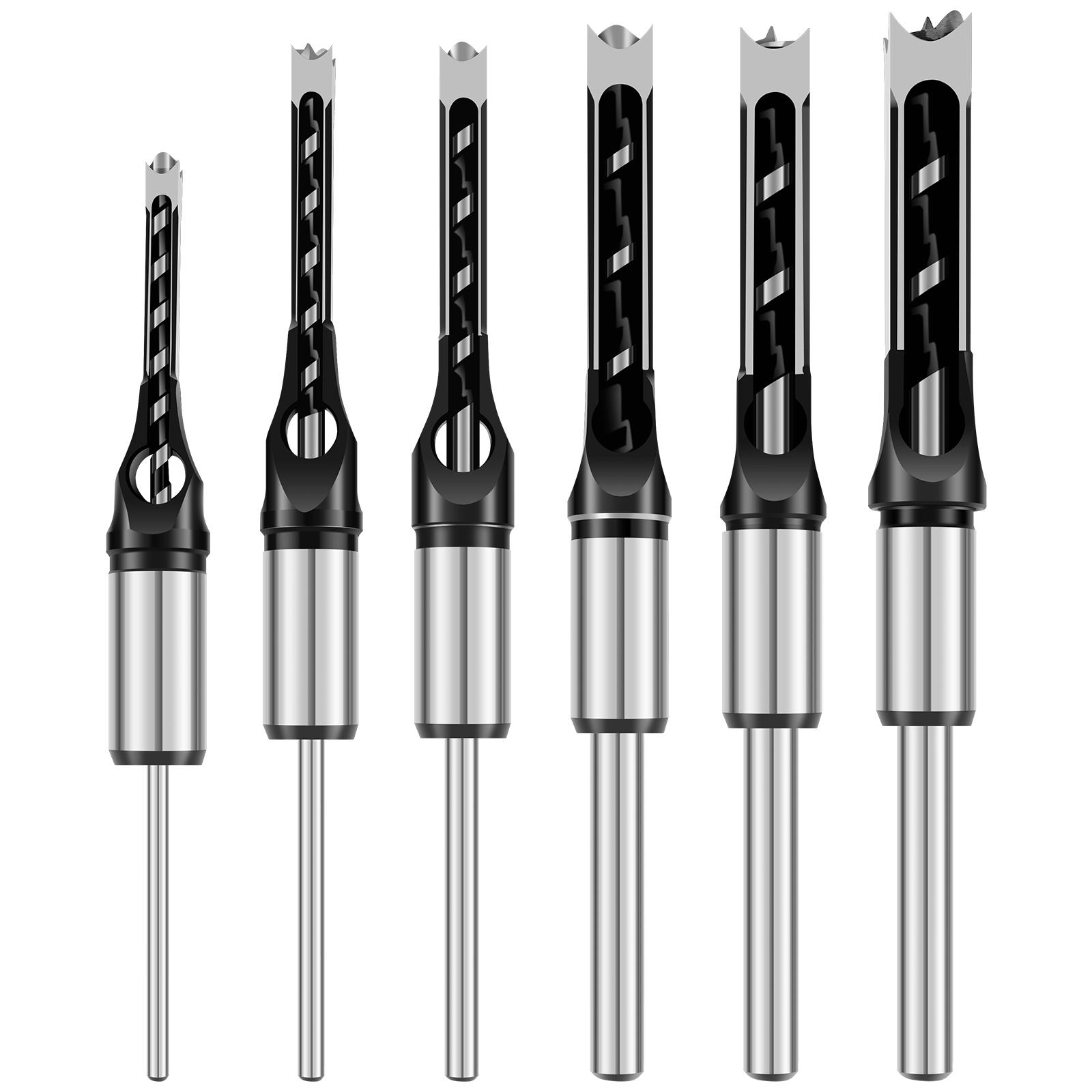 

6Pcs New Square Hole Mortise Chisel Drill Bit Tools High Speed Steel High Hardness Woodworking Hole Saw Drill Bit Set for Wood Square