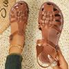 Etnische Geweven Open Werk Vintage Dames Platte Sandalen | Zomer, Gesp Sluiting, Gesloten Neus, Synthetisch Bovenwerk en Zool, Stof Binnenmateriaal, Dames Schoenen