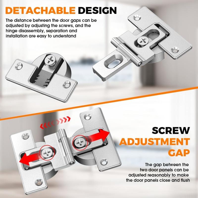 Furniture Adjustable Bifold Hinges,180° Folding Cabinet Closet Door Hinge,Double Cup Invisible Hinges,Self-Supporting Flap Hinge