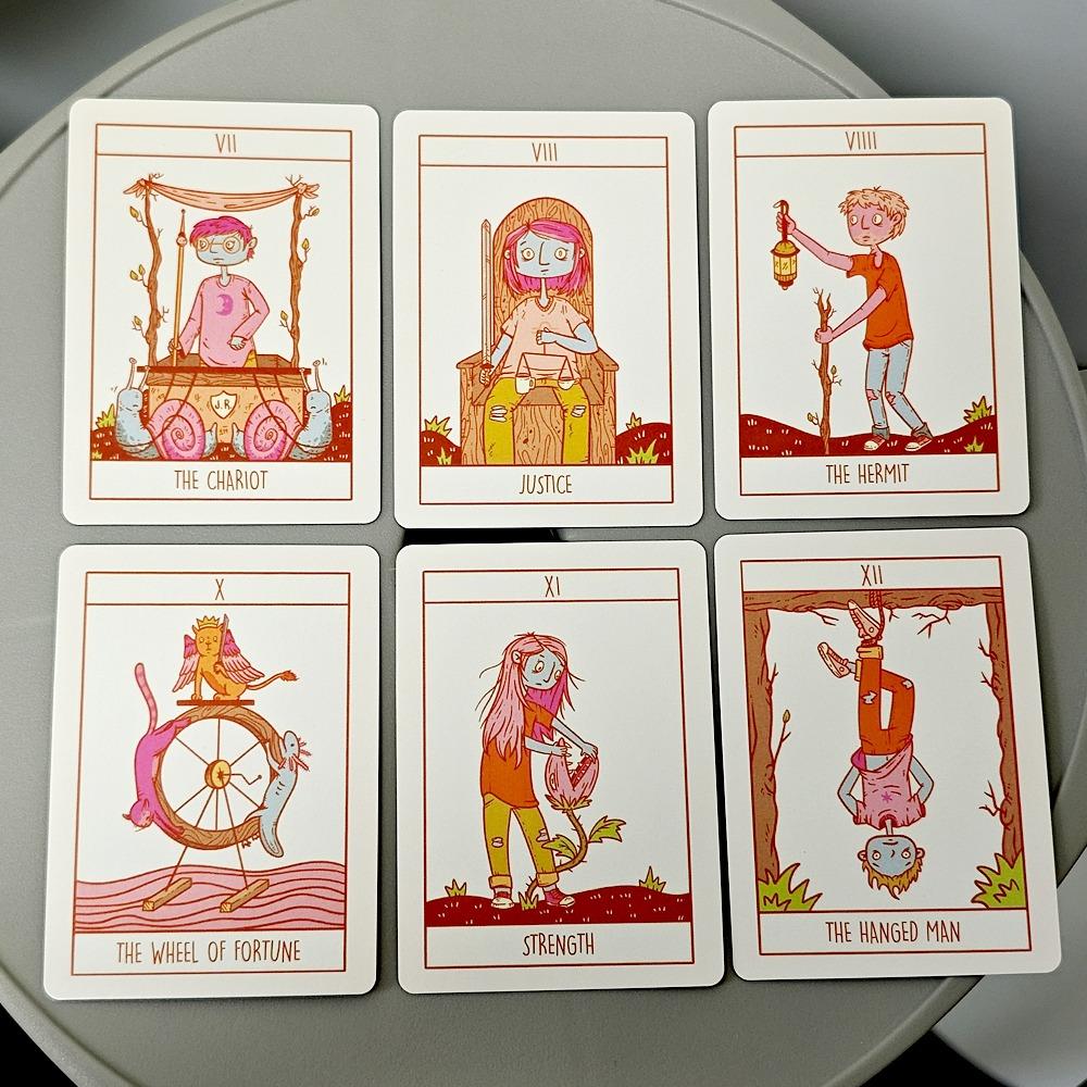 Squid Cake Tarot 9*6.5cm 78 Card Deck with Knights Riding Creatures, Quirky Faces and A Delicious Colour Palette