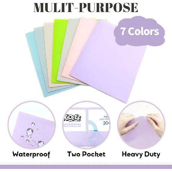 Heavy Duty Plastic Folders with 2 Pockets (7 Pack),Fit Letter Size Paper, Assorted Colors for School,Office and Home