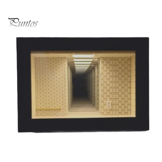 Double-layer Mirror Frame Wooden Backrooms Style Night Light, Infinite Effect Tabletop Lamp, Matte Black Solid Wood Photo Box Dustproof Ambient Light