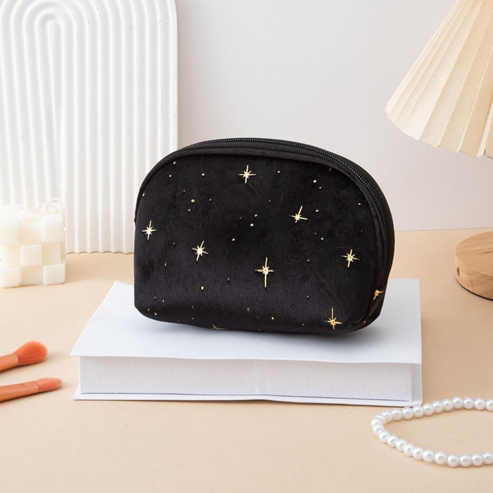 Large Capacity Women Toiletry Bag Portable Hot Stamping Star Pattern Clutch Bag Soft Velvet Beauty Case Pouch