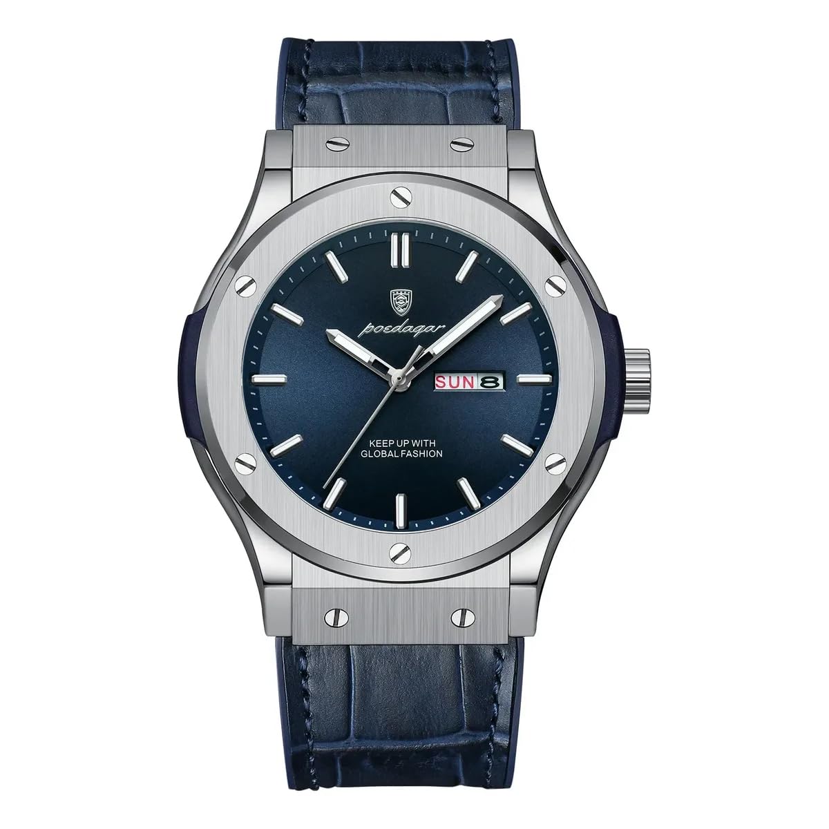 

Мужские кварцевые часы POEDAGAR с узором под крокодила, дизайн-омаж, идеально подходят для бизнеса или учебы, стильные, серебристые и темно-синие [Параллельный импорт]