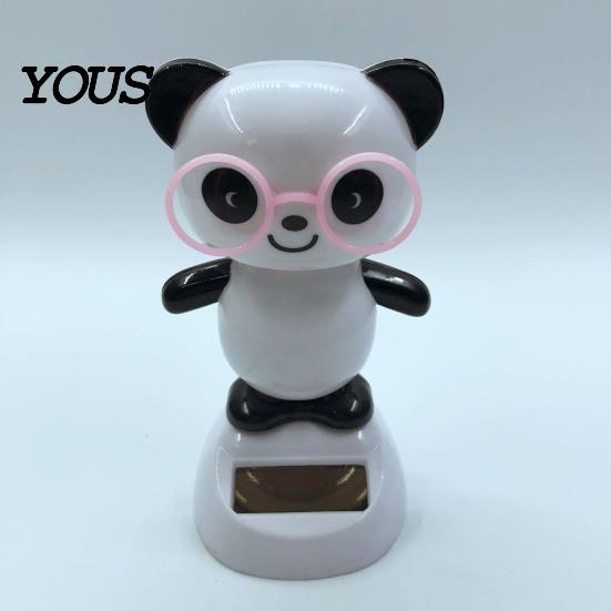 Fatigue Relief Car Accessory Solar Panda Ornament, Plastic Pendant, Automatic Head Swinging Black And White Ornament Doll, Dashboard Cute Interior