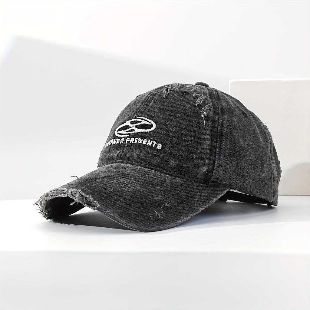 Vintage-Inspired Men's Denim Baseball Cap with Distressed Letter Design - Fashionable Streetwear