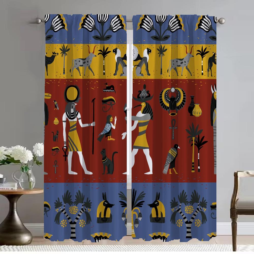 

Древние египетские фараонские шторы для гостиной, шторы для комнаты, 2-панельные шторы для домашнего интерьера, украшения на Хэллоуин, оттенки W50xH70cmx2pcs-CL