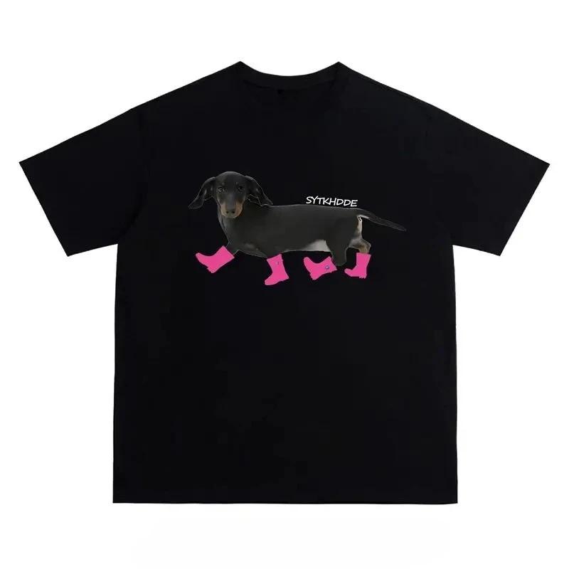 Dámské letní tričko s krátkým rukávem a potiskem jezevčíka, pouliční styl pro páry, tričko s polovičním rukávem, grafická trička, vintage Y2K