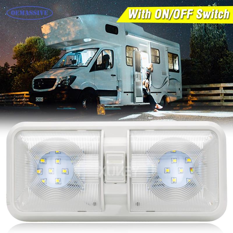 OEMASSIVE 12V 48LED 2835 SMD Interior Double Dome Ceiling Light Cabin Roof Lamp For RV Boat Camper Caravan Lorry Bus Motorhome