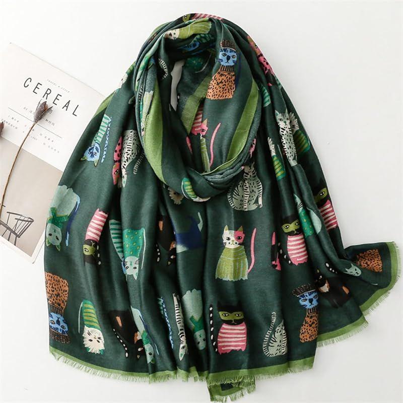 Used [New] [kinaviola] Cat Scarf Shawl Muffler Wrap Large Size All Season Women's Fashion Accessory Natural Stylish Cat Goods Cat Gifts (Green) 1