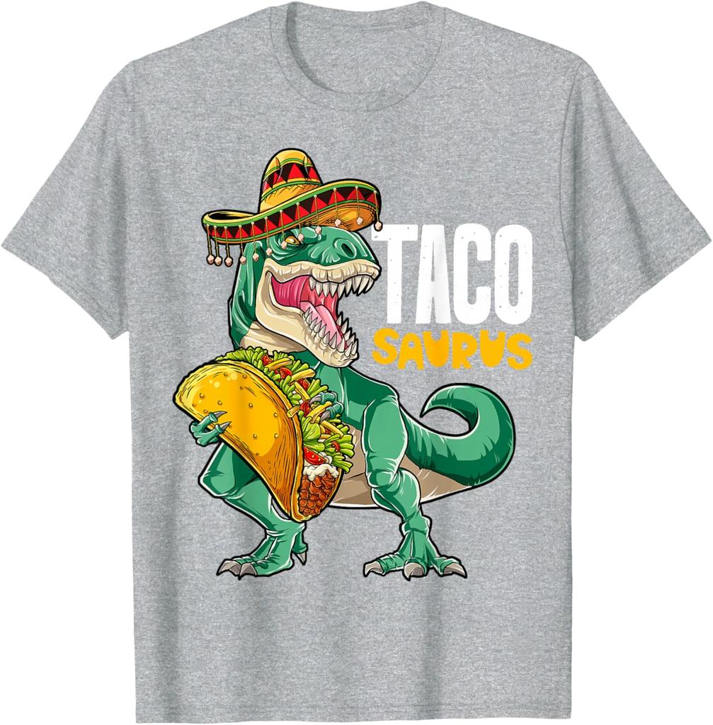 Tacosaurus Dinosaur mit Taco Sombrero Grafik T-Shirt Baumwolle Lässig Kurzarm T-Shirt für Herren