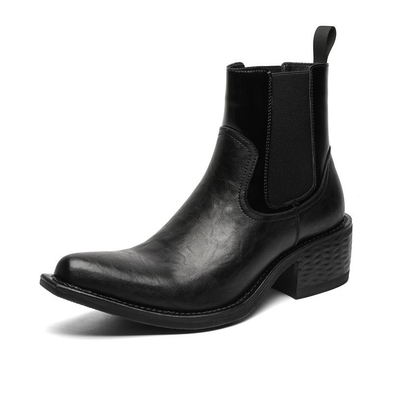 Neue spitze Plateau-Chelsea-Boots Retro-Zaubererstiefel Herren-Martinstiefel 66629-J