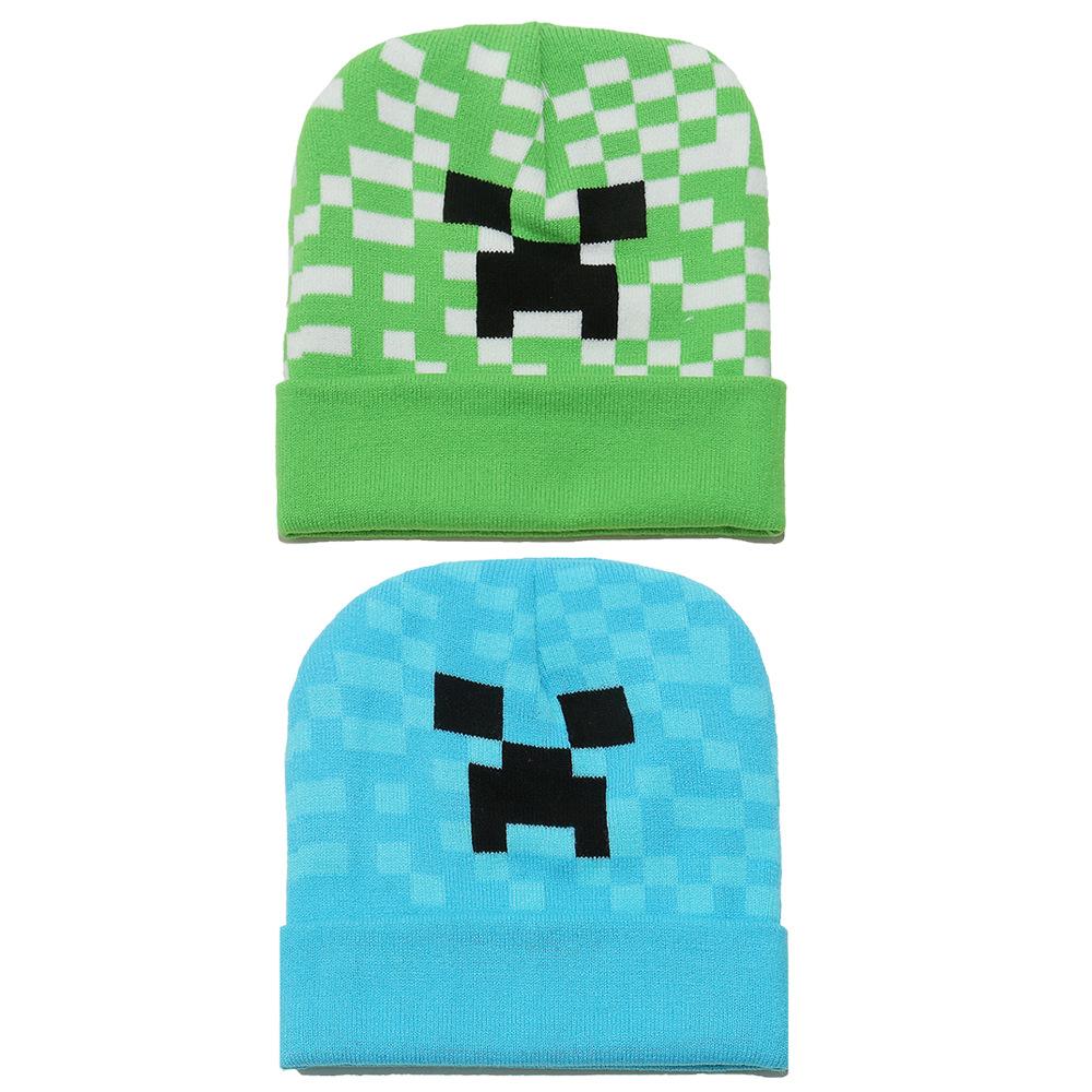 Novo gorro de malha jacquard quadrado de desenho animado Minecraft outono e inverno chapéu de lã quente para exterior Doudou chapéu para o frio