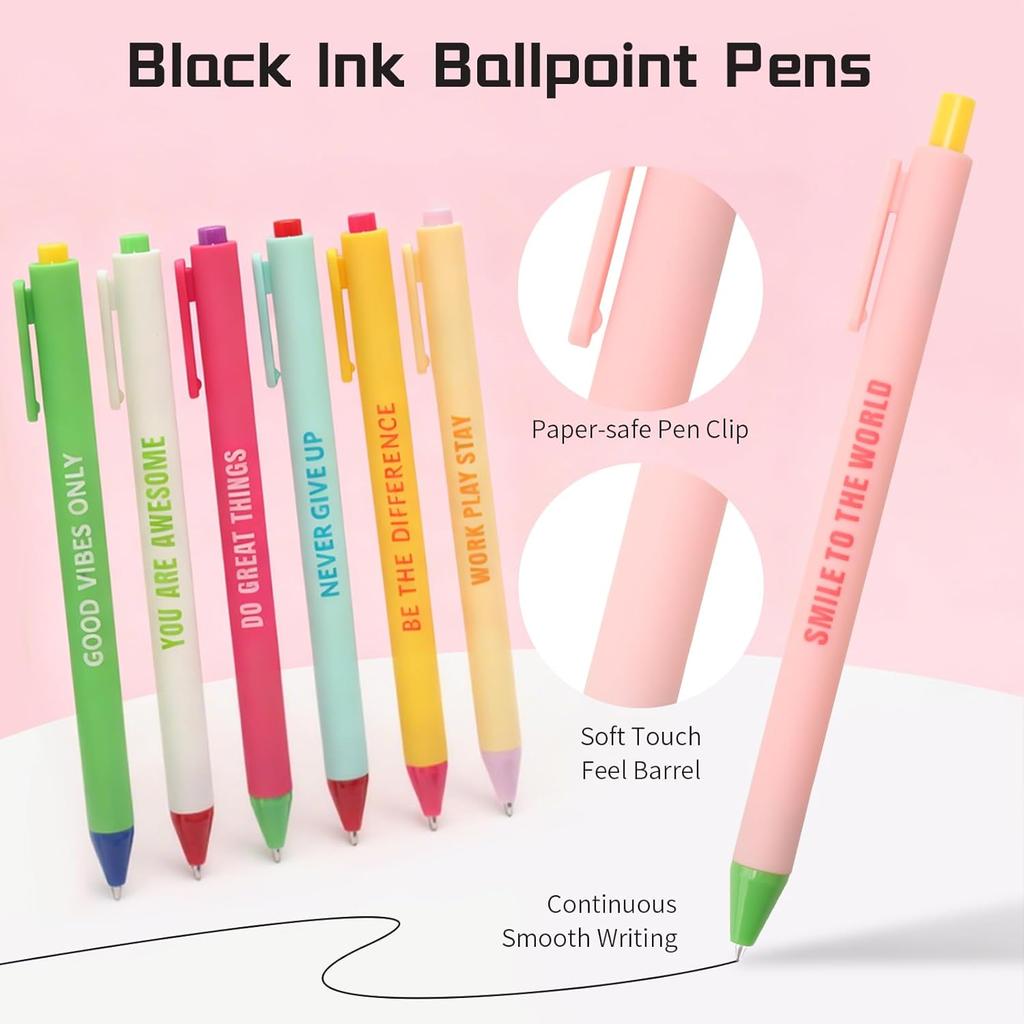 CAIGANS&CM 12 Pcs Motivational Retractable Ballpoint Pens with Positive Affirmations - Funny pirational Quote Pens for Office, School, Home (Bulk