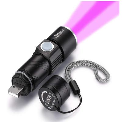 UV-valgusega laetav USB-taskulamp 395 nm mustvalgus ultraviolettlamp LED kaasaskantav minikäeshoitav taskulamp koerakuseplekkide detektor