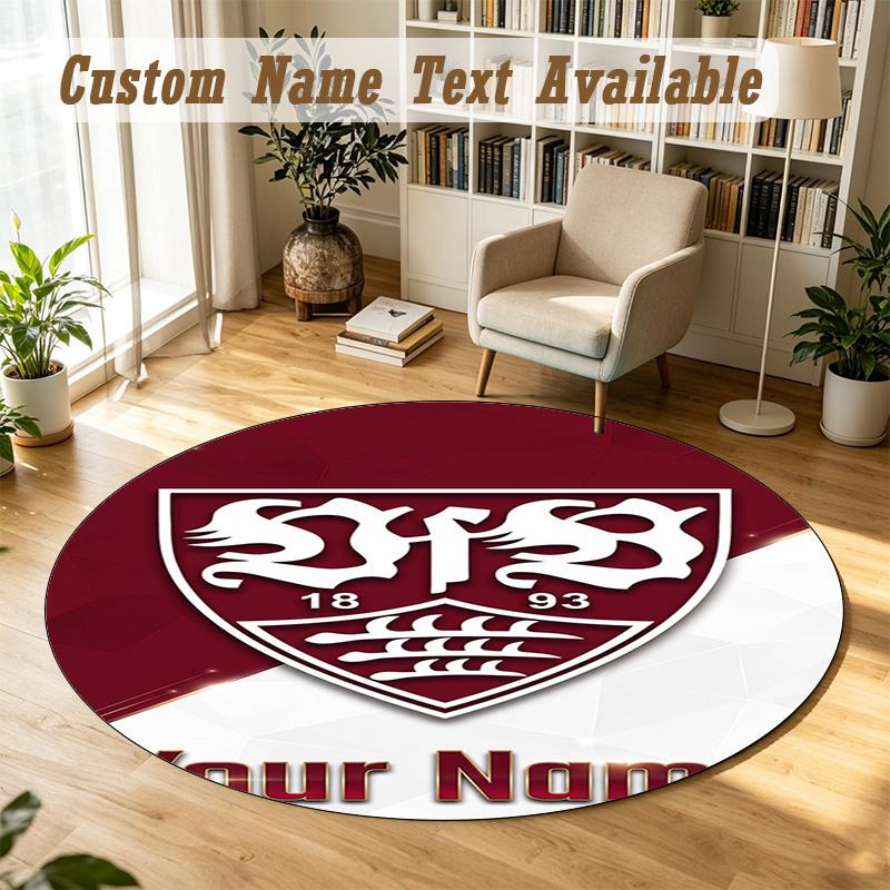 Round Rug Custom NameVfB Stuttgart FC Pattern Non Slip Carpet Home Floor Decor