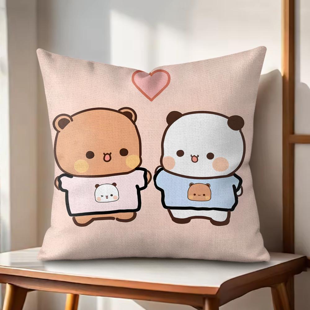 Cute BBubu And Dudu Cushion Cover Natural Linen Organic Fabric DoubleSided Printing Couch Pillow Covers Home Decor