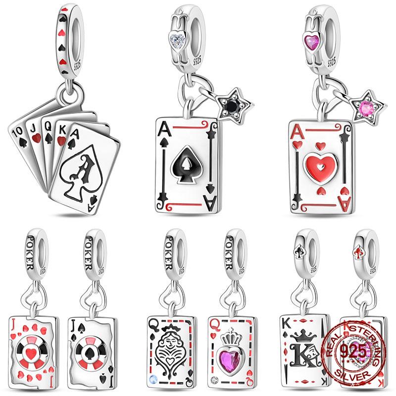 New Original 100%Copper Playing Cards Red Heart K Flush Charms Fit Originalbracelet Diy Jewelry Making Women Gift