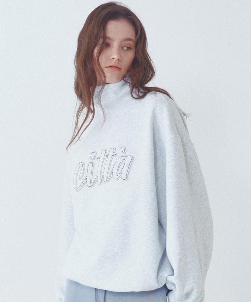CITTA Citta Logo Patch Work High-Neck Sweat Shirt_Ctt399(White Melange)
