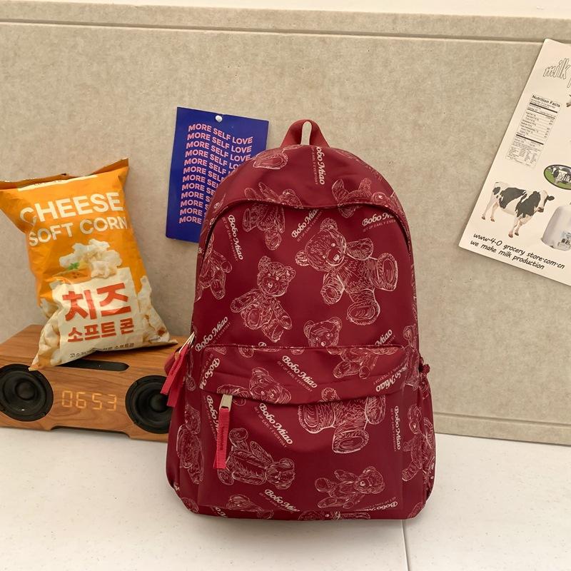 

Student schoolbag new high-value ins Japanese love bear backpack casual cute pendant backpack бордовый