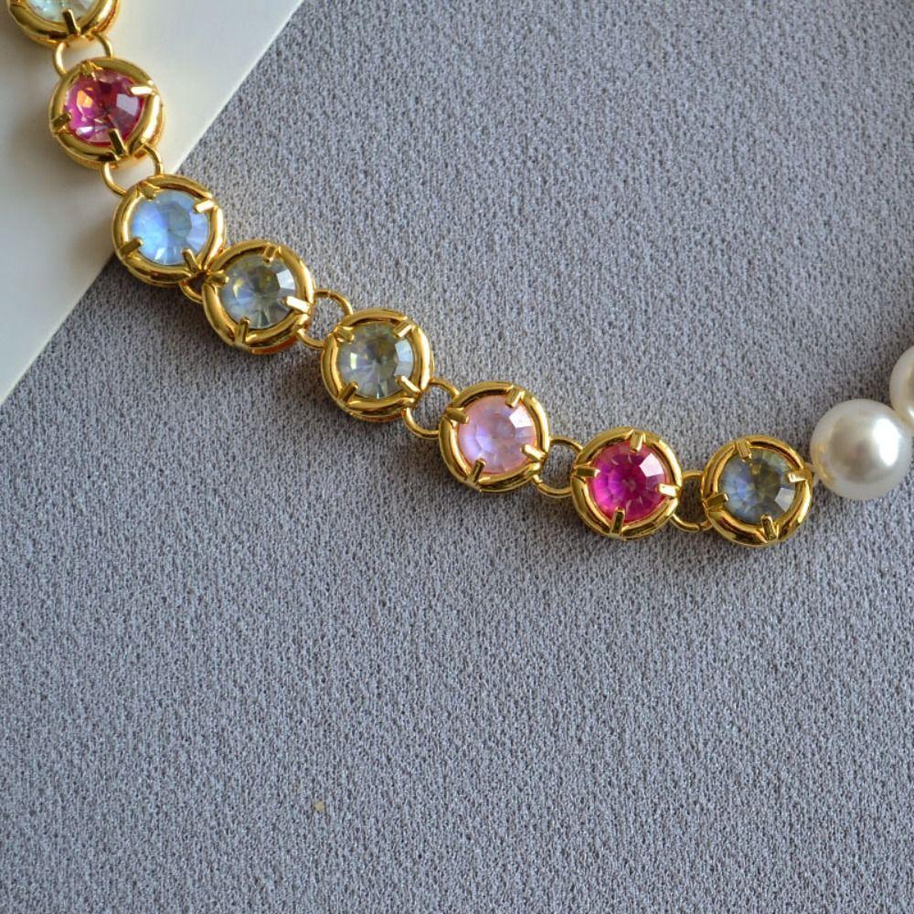 Luxus Perlen Strass Halskette Perlen Damen Schmuck Zartes Regenbogen Zirkon Armband Dame