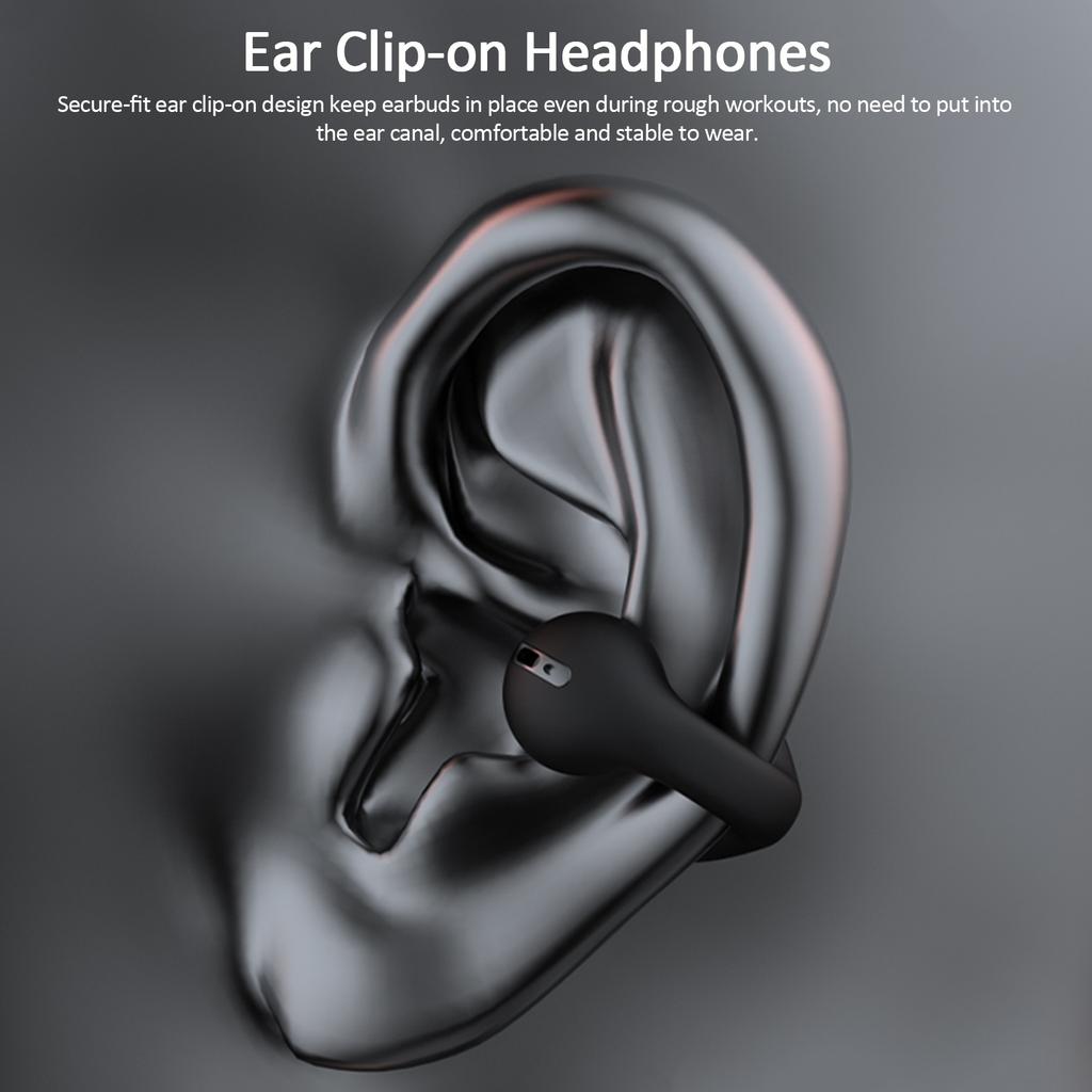 BT5.3 True Wireless Headphones Ear Clip on Sports Headset Bone Conduction Earphone with Mic CVC8.0 Noise Reduction Ear