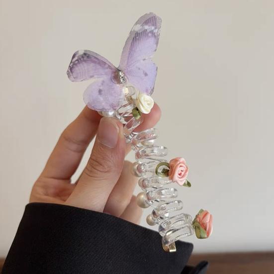 4Pcs Hair Rope Spiral Hair Bands Flower Butterflies Decor Ponytail Holders Bun Braid Elastic Non-slip Hairbands Hair Styling Tools