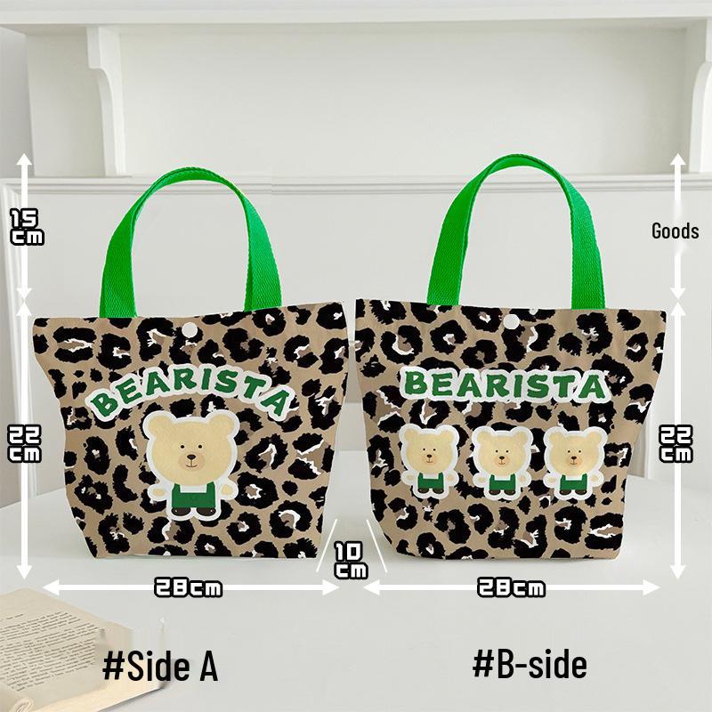 

Винтажная холщовая сумка-тоут с леопардовым принтом - Большая вместимость, Милый мультяшный дизайн, Идеально подходит для студентов и в качестве подарка 28 x 22 x 10 cm