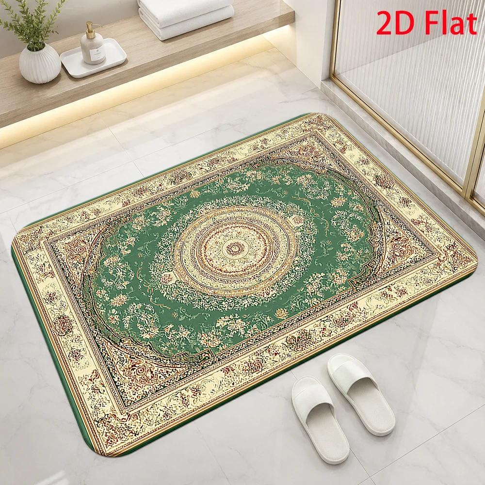 Retro Persian Geometric Pattern Door Mat Vintage Ethnic Print Non-Slip Front Entry Floor Rug Home Carpet