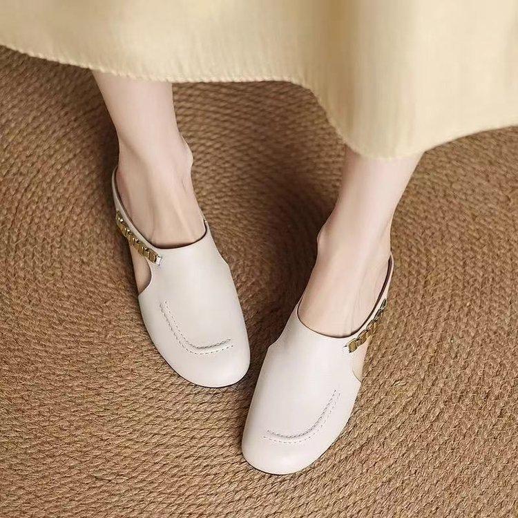 Baotou half slippers women's summer fashion outer wear 2025 new soft leather retro versatile casual flat muller shoes trend