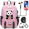 Kawaii Panda Print Tiener USB Laptop Rugzak Kinderen Jongens Meisjes Terug Naar School Boekentassen Vrouwen Mannen Reizen Rugzak