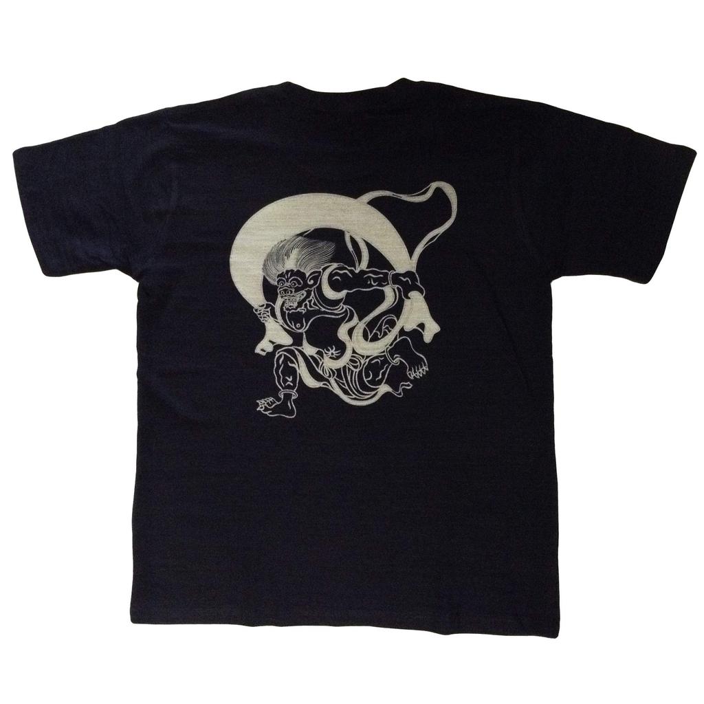 Edoten Fuujin Japanese Discharge Dyed On Tasteful Slub Sizes LL Men's 6.8 Oz. T-Shirt, Pattern, Fabric, Black, (XL)