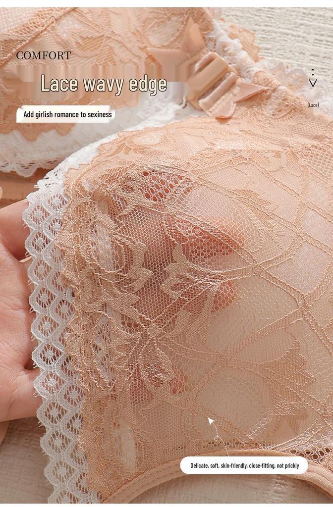 Front Closure Lace Push-Up Bra for Small Breasts - Thin Straps & Beautiful Back Design