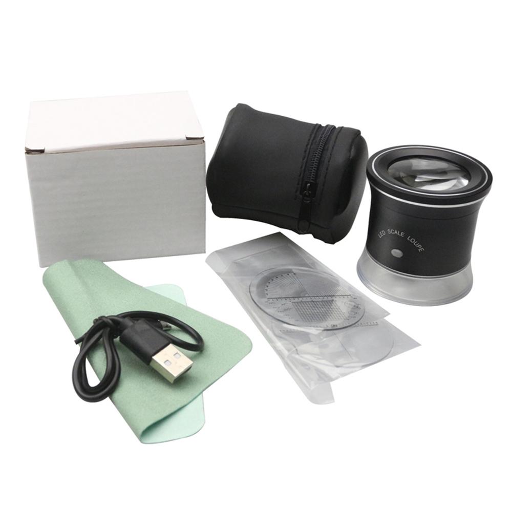 30X LED Scale Loupe Illuminated Magnifier with 6 White 3 UV Lights Rechargeable Magnifying Glass Interchangeable Reticle Scale for PCB Jewelry   St