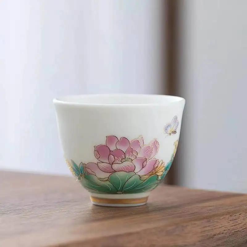 Kung Fu Cup Single Cup Master Cup Jingdezhen Tea Set Ceramic Cup Single Household Cup Porcelain Cup Ceramic Teacups  200ml