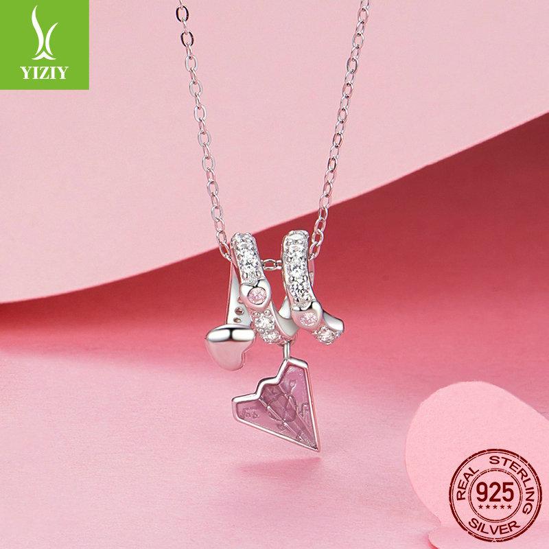 Pink Paper Plane Love Letter Diy Bracelet Beaded, Romantic Valentine'S Day S925 Silver Pendant Jewelry Accessories