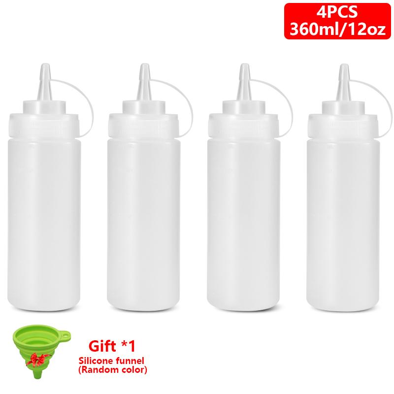 1/2/4/6 Stück Gewürz-Quetschflaschen mit Kappen, Kunststoff-Quetschspender mit Messangaben für Ketchup, BBQ, Saucen, Sirup
