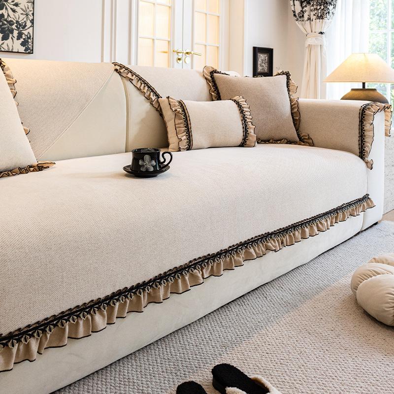 

Универсальная всесезонная противоскользящая подушка для дивана, высококачественные ткани, юбка по краю, ткань для чехла на диван, украшение дома 2025 НОВИНКА, легкая роскошь 70x70cm