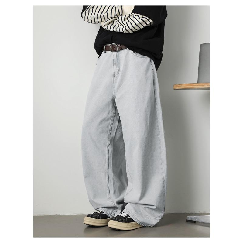 Men S Vintage Distressed Wide Leg Straight Loose Fit Jeans