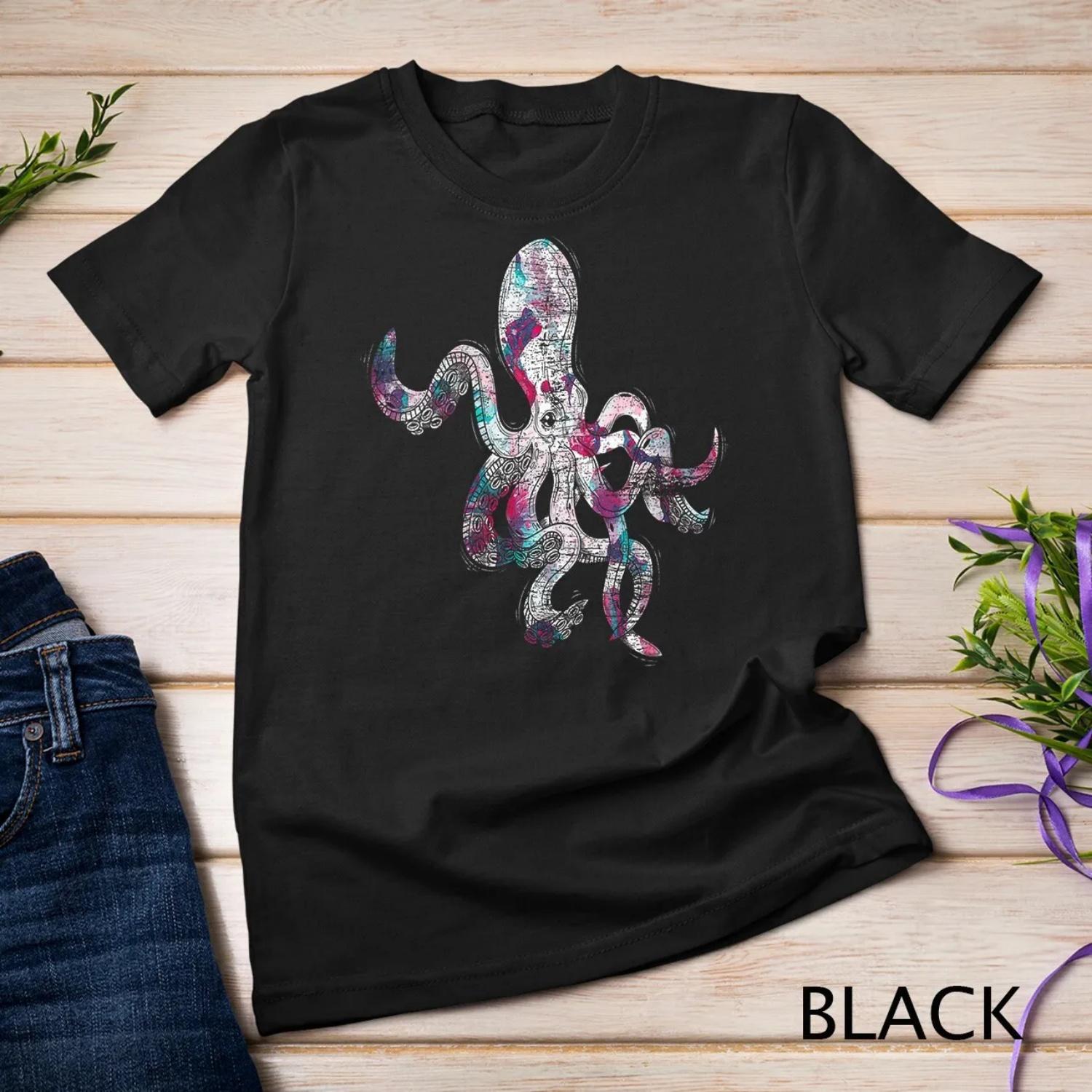 Womens Colorful Octopus T shirt S